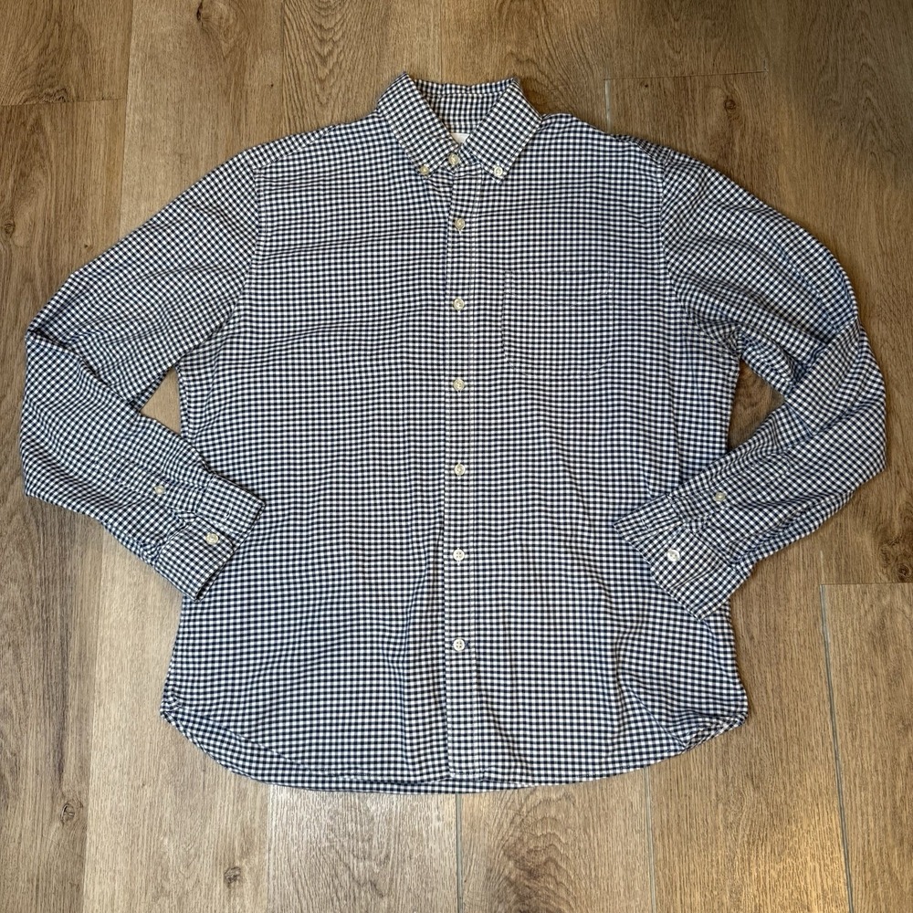 Gap Men's Gingham Check Button Down Shirt Large L Navy Blue White Long Sleeve